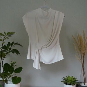 Zara Elegant Cream High Neck Cream Draped Blouse
